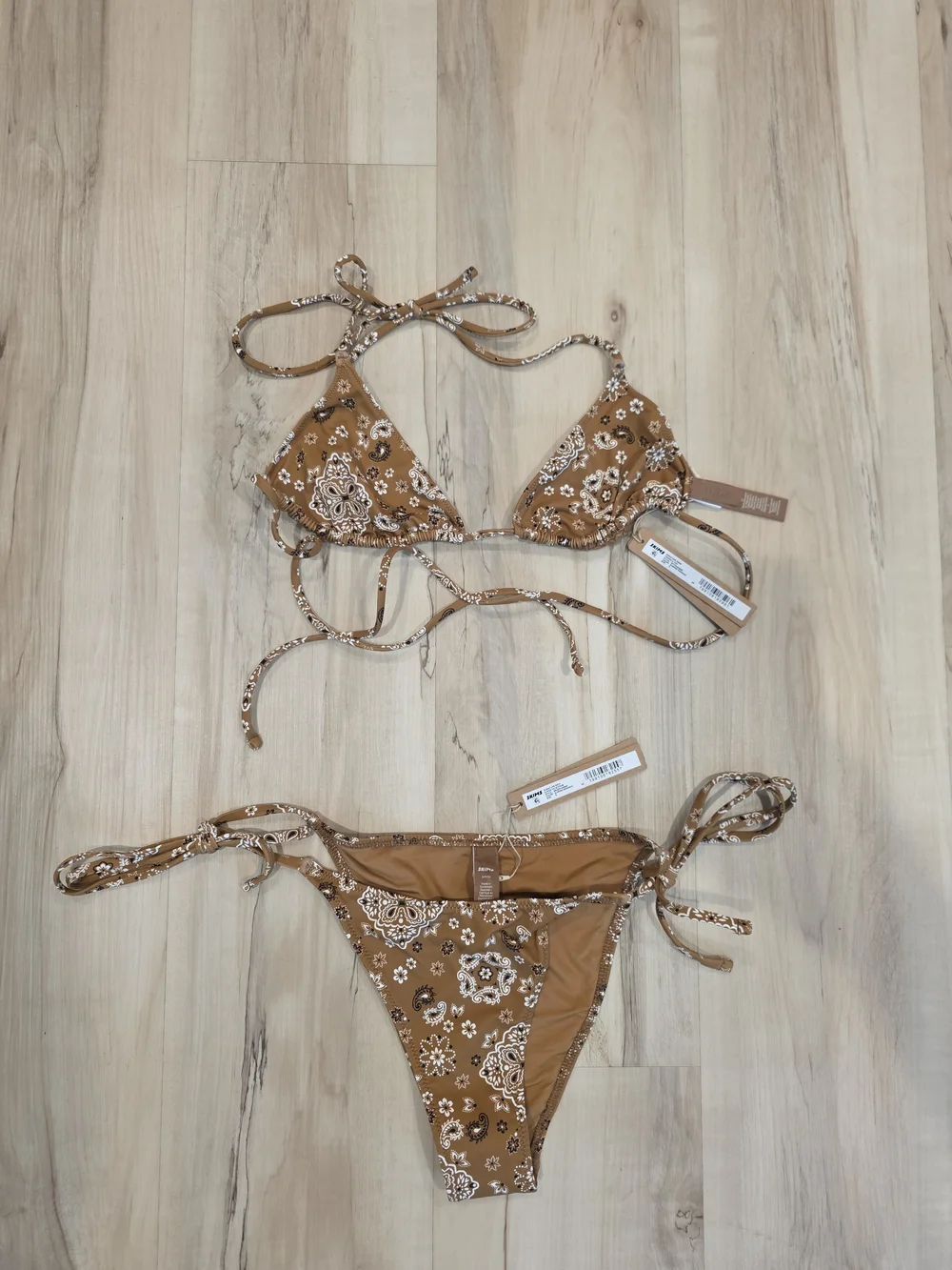 Skims Signature Swim Dipped Tie Bottom in Almond Bandana S NWT